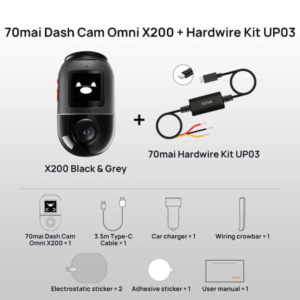 Planet Gates 70mai Dash Cam Omni X200 360° Full View Built-in GPS ADAS 70mai Car DVR X200 Camera 24H Parking Monitor eMMC Storage AI Motion
