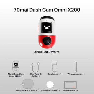 Planet Gates 70mai Dash Cam Omni X200 360° Full View Built-in GPS ADAS 70mai Car DVR X200 Camera 24H Parking Monitor eMMC Storage AI Motion