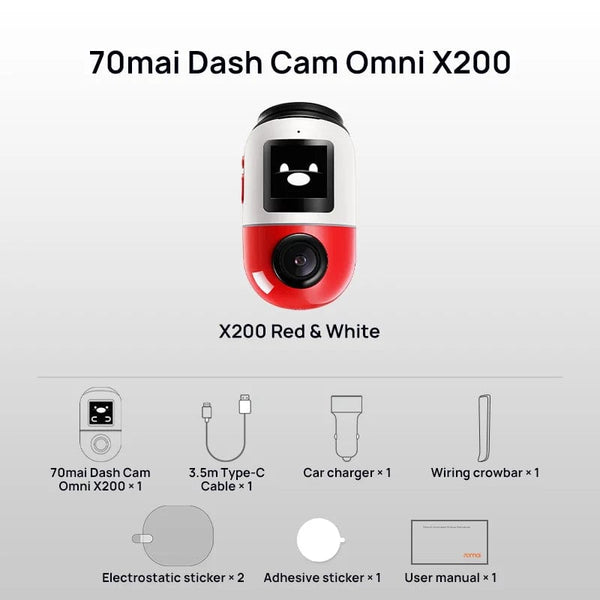 Planet Gates 70mai Dash Cam Omni X200 360° Full View Built-in GPS ADAS 70mai Car DVR X200 Camera 24H Parking Monitor eMMC Storage AI Motion