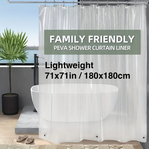 Planet Gates 71x71in (180x180cm) 1pc PEVA Bathroom Shower Curtain Liner, 71" W X 71" H, Waterproof, Plastic Shower Curtain Liner With Magnets, Transparent Shower Curtain, Bathroom Accessories