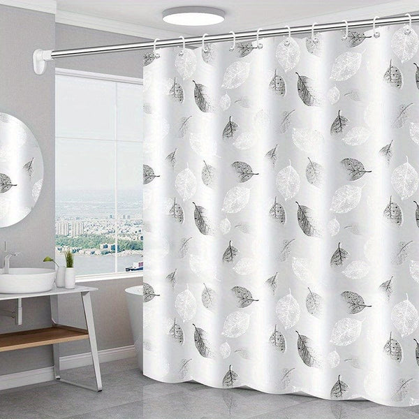 Planet Gates 71x71in (180x180cm) 1pc PEVA Leaf Pattern Plastic Shower Curtain With Plastic Hooks, Shower Liner With Metal Grommets, Waterproof Durable Shower Curtain, Bathroom Partition, Room Decor