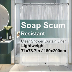 Planet Gates 71x78.7in (180x200cm) 1pc PEVA Bathroom Shower Curtain Liner, 71" W X 71" H, Waterproof, Plastic Shower Curtain Liner With Magnets, Transparent Shower Curtain, Bathroom Accessories