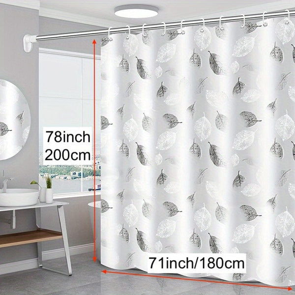 Planet Gates 71x78.7in (180x200cm) 1pc PEVA Leaf Pattern Plastic Shower Curtain With Plastic Hooks, Shower Liner With Metal Grommets, Waterproof Durable Shower Curtain, Bathroom Partition, Room Decor