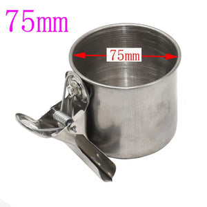 Planet Gates 75mm Single cup bird Feeding Double Cups Stainless Steel Parrot Cage Stand Bird Feeder Box Parrot Cups Bowls Container for Food Water Feeding