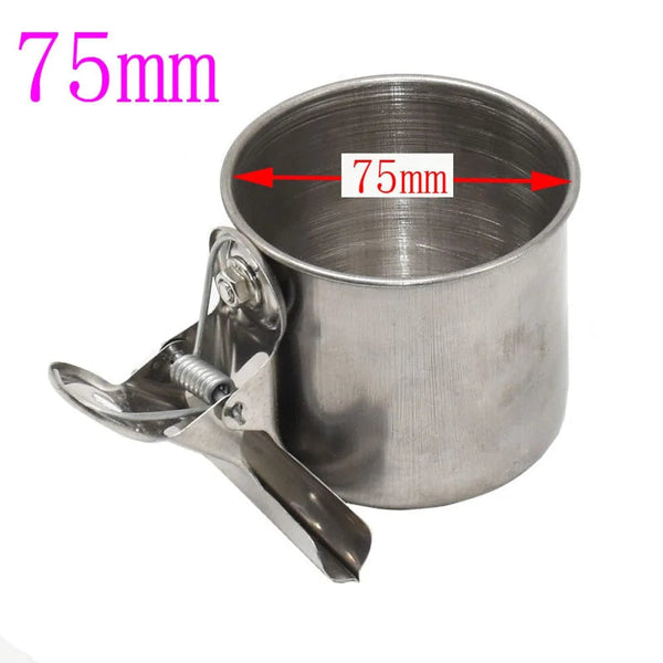 Planet Gates 75mm Single cup bird Feeding Double Cups Stainless Steel Parrot Cage Stand Bird Feeder Box Parrot Cups Bowls Container for Food Water Feeding