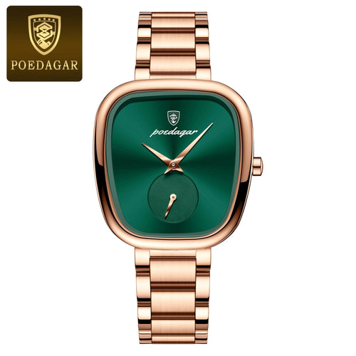 Planet Gates 783 Rose Gold Green POEDAGAR Luxury Watch for Woman Waterproof Stainless Steel Quartz Ladies Watch High Quality Women's Watches Elegant Female Clock