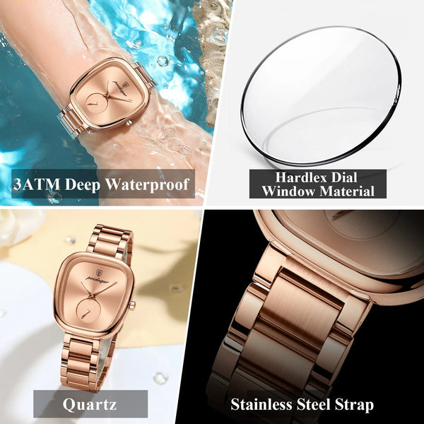 Planet Gates 783 Rose Gold Green POEDAGAR Luxury Watch for Woman Waterproof Stainless Steel Quartz Ladies Watch High Quality Women's Watches Elegant Female Clock