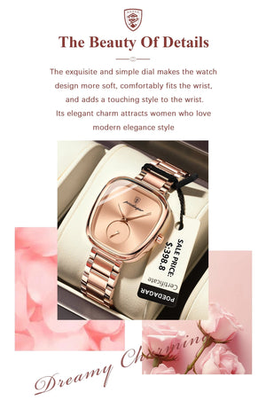 Planet Gates 783 Rose Gold Green POEDAGAR Luxury Watch for Woman Waterproof Stainless Steel Quartz Ladies Watch High Quality Women's Watches Elegant Female Clock