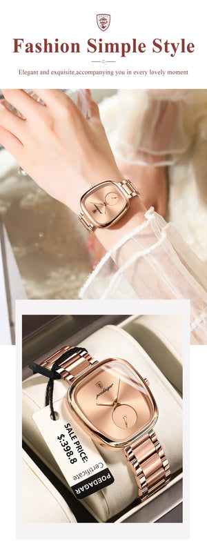 Planet Gates 783 Rose Gold Green POEDAGAR Luxury Watch for Woman Waterproof Stainless Steel Quartz Ladies Watch High Quality Women's Watches Elegant Female Clock