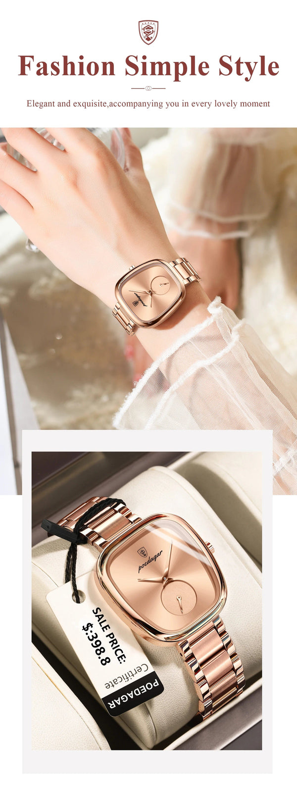 Planet Gates 783 Rose Gold Green POEDAGAR Luxury Watch for Woman Waterproof Stainless Steel Quartz Ladies Watch High Quality Women's Watches Elegant Female Clock