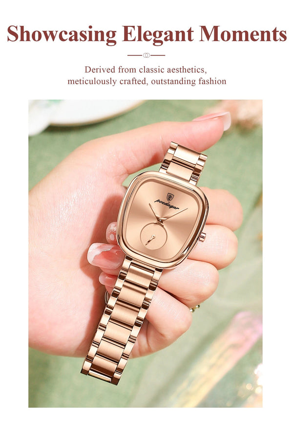 Planet Gates 783 Rose Gold Green POEDAGAR Luxury Watch for Woman Waterproof Stainless Steel Quartz Ladies Watch High Quality Women's Watches Elegant Female Clock