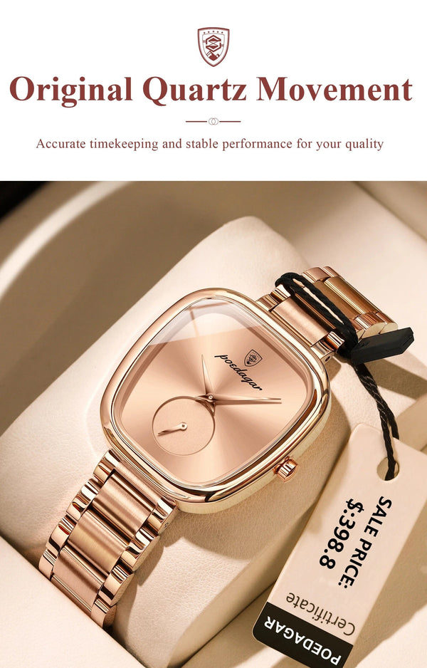 Planet Gates 783 Rose Gold Green POEDAGAR Luxury Watch for Woman Waterproof Stainless Steel Quartz Ladies Watch High Quality Women's Watches Elegant Female Clock