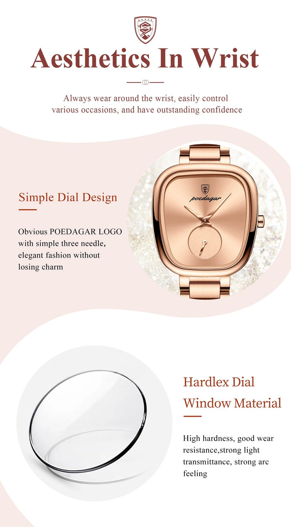 Planet Gates 783 Rose Gold Green POEDAGAR Luxury Watch for Woman Waterproof Stainless Steel Quartz Ladies Watch High Quality Women's Watches Elegant Female Clock