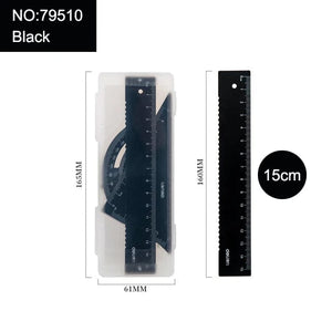 Planet Gates 79510-Black / CHINA Deli Metal Ruler School Drawing Measuring Triangle Ruler for Kids Learning Angle Straight Ruler Set Office Accessories Supplies