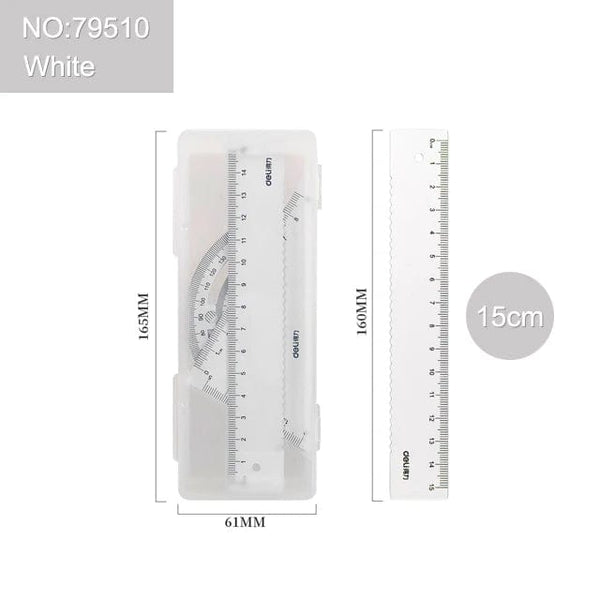 Planet Gates 79510-White / CHINA Deli Metal Ruler School Drawing Measuring Triangle Ruler for Kids Learning Angle Straight Ruler Set Office Accessories Supplies