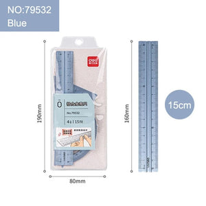 Planet Gates 79532-Blue / CHINA Deli Metal Ruler School Drawing Measuring Triangle Ruler for Kids Learning Angle Straight Ruler Set Office Accessories Supplies
