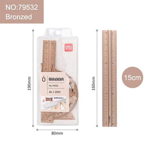 Planet Gates 79532-Bronzed / CHINA Deli Metal Ruler School Drawing Measuring Triangle Ruler for Kids Learning Angle Straight Ruler Set Office Accessories Supplies