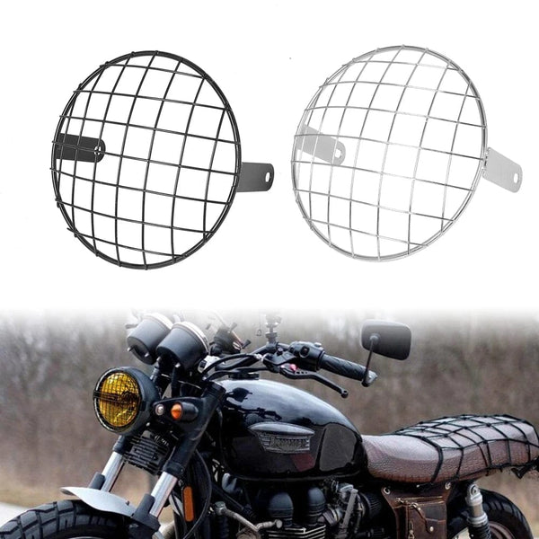 Planet Gates 7INCH New Metal Retro Motorcycle Headlight Protector Cover Fit For Universal Harley Triumph Honda HeadLamp Mesh Grille Lampshade