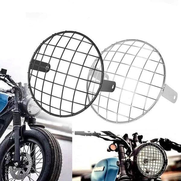 Planet Gates 7INCH New Metal Retro Motorcycle Headlight Protector Cover Fit For Universal Harley Triumph Honda HeadLamp Mesh Grille Lampshade