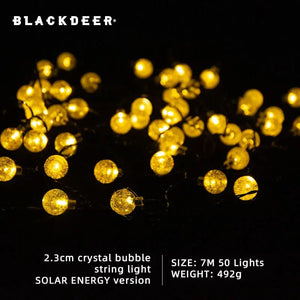 Planet Gates 7M Solar Energy BLACKDEER Solar String Lights Outdoor 100 Led Crystal Globe LightsWaterproof USB Battery Powered Patio Light for camping tent