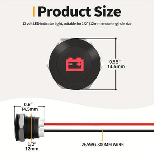 Planet Gates 7pcs 12V 7pcs 12MM Indicator Light Black Housing Signal Indicator Light Multiple Symbol Lasered Flat Indicator Light With Wire Leads For Car