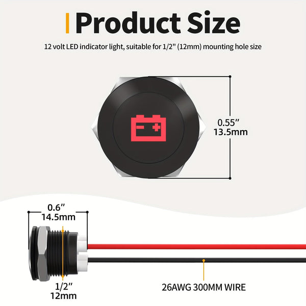 Planet Gates 7pcs 12V 7pcs 12MM Indicator Light Black Housing Signal Indicator Light Multiple Symbol Lasered Flat Indicator Light With Wire Leads For Car