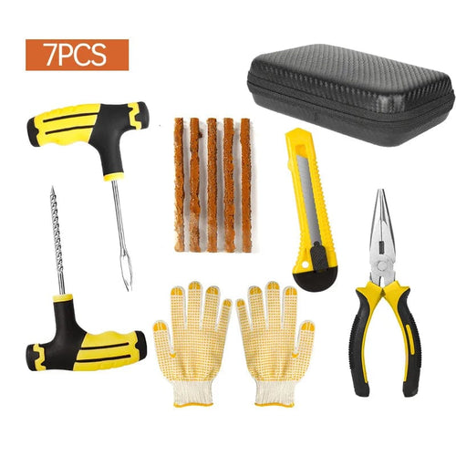 Planet Gates 7PCS Car Tire Puncture Plugs Vacuum Tire Pass Emergency Repair Tools Glue Strips Glue Quick Repair Tire Repair Kit Patch Tool Set