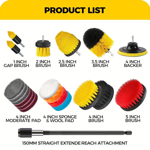 Planet Gates 7pcs Drill Brush Attachment Set, Power Scrubber Wash Cleaning Brushes Tool Kit, All Purpose Drill Brush With Extension For Grout Floor, Tub Shower Tile, Bathroom, Kitchen Surface And Car