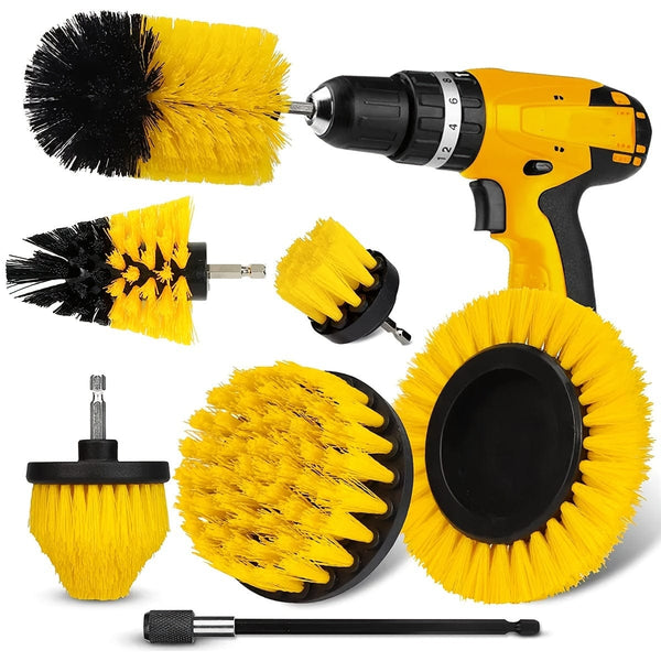 Planet Gates 7pcs Drill Brush Attachment Set, Power Scrubber Wash Cleaning Brushes Tool Kit, All Purpose Drill Brush With Extension For Grout Floor, Tub Shower Tile, Bathroom, Kitchen Surface And Car