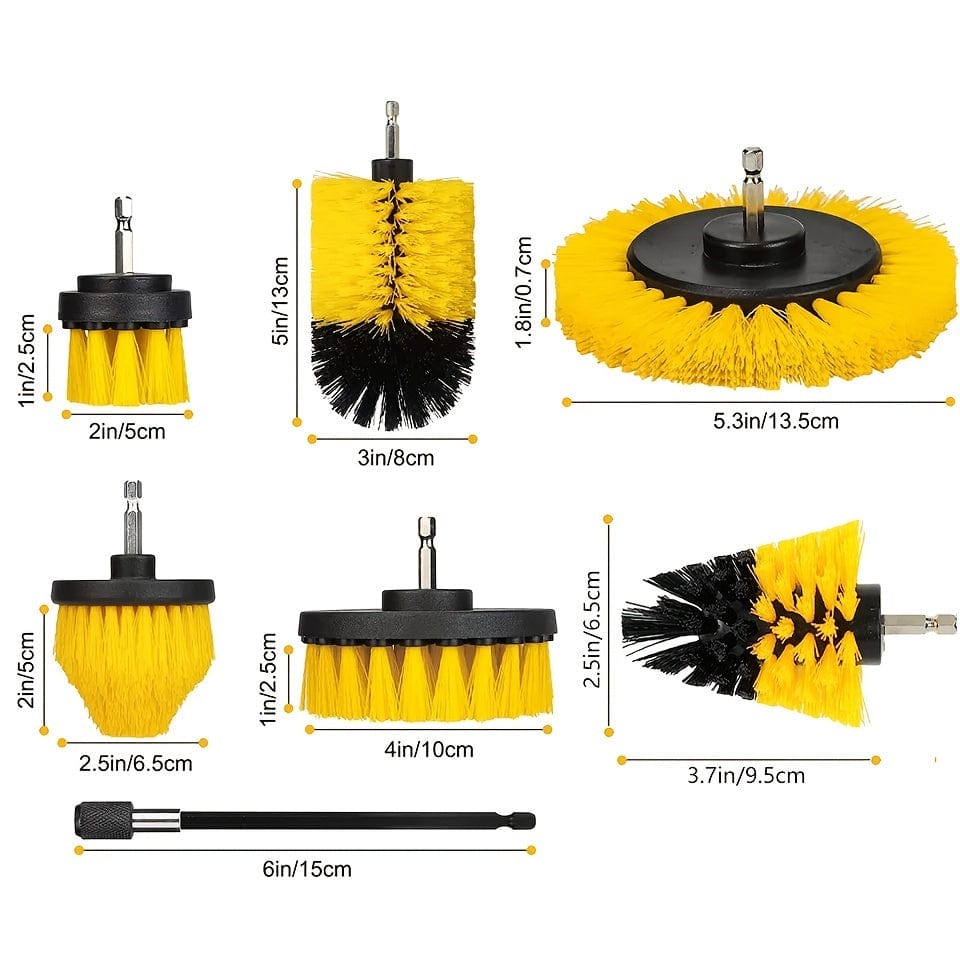 Planet Gates 7pcs Drill Brush Attachment Set, Power Scrubber Wash Cleaning Brushes Tool Kit, All Purpose Drill Brush With Extension For Grout Floor, Tub Shower Tile, Bathroom, Kitchen Surface And Car