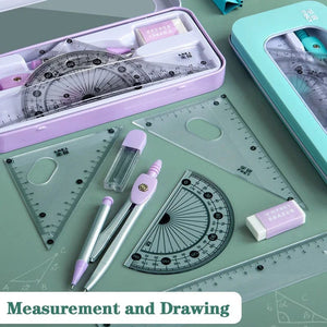 Planet Gates 7Pcs/lot Ruler Set Kawaii Geometric Drawing Eraser Kit Back To School Math Compass Set Office School Supplies 2022 Stationery