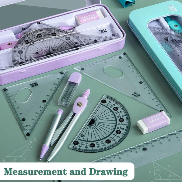 Planet Gates 7Pcs/lot Ruler Set Kawaii Geometric Drawing Eraser Kit Back To School Math Compass Set Office School Supplies 2022 Stationery