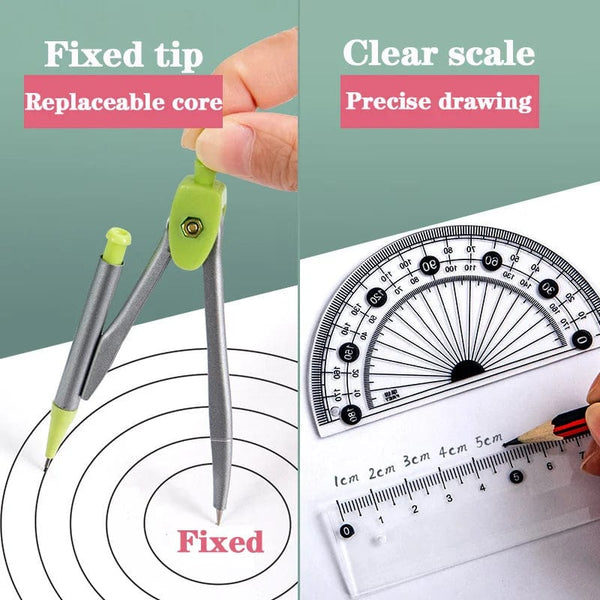 Planet Gates 7Pcs/lot Ruler Set Kawaii Geometric Drawing Eraser Kit Back To School Math Compass Set Office School Supplies 2022 Stationery