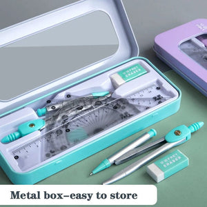 Planet Gates 7Pcs/lot Ruler Set Kawaii Geometric Drawing Eraser Kit Back To School Math Compass Set Office School Supplies 2022 Stationery