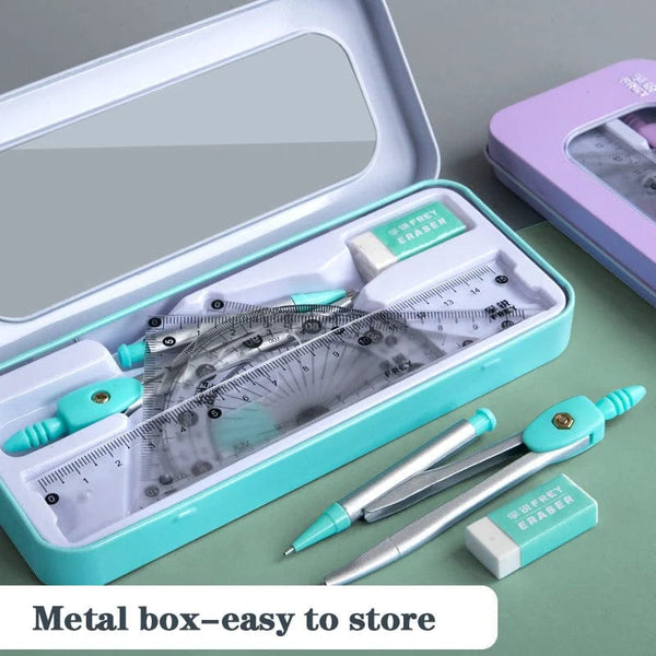 Planet Gates 7Pcs/lot Ruler Set Kawaii Geometric Drawing Eraser Kit Back To School Math Compass Set Office School Supplies 2022 Stationery