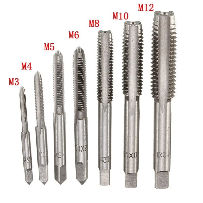 Planet Gates 7Pcs M3-M12 HSS Metric Right Hand Machine Straight Fluted Screw Thread Tap Set Metric Plug Tap Drill Bits Set Hand Tools