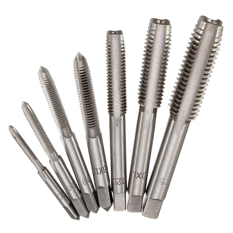 Planet Gates 7Pcs M3-M12 HSS Metric Right Hand Machine Straight Fluted Screw Thread Tap Set Metric Plug Tap Drill Bits Set Hand Tools