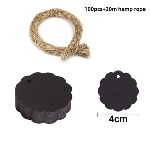 Planet Gates 8 100pc+20m hemp rope gilding thank you for hanging tag cowhide black and white cardboard blank handmade DIY heart circle label