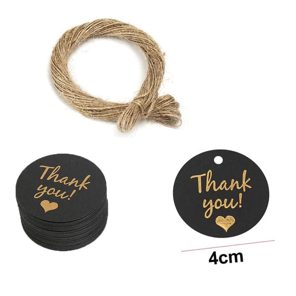 Planet Gates 8 100pc+20m hemp rope gilding thank you for hanging tag cowhide black and white cardboard blank handmade DIY heart circle label