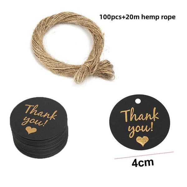 Planet Gates 8 100pc+20m hemp rope gilding thank you for hanging tag cowhide black and white cardboard blank handmade DIY heart circle label