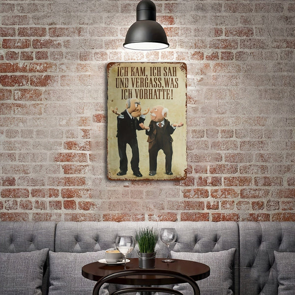 Planet Gates 8*12Inch(20*30cm) 1pc Aluminum Metal Sign, Ich Kam, Sah Und Vergass Was Ich Vorhatte Spruch Blechschild, For Home Man Cave Living Room Coffee Shop Club Pub [German Language] 8*12Inch (20*30cm)