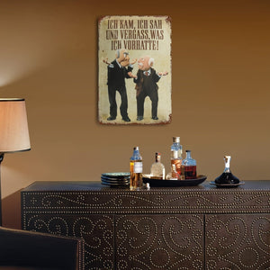 Planet Gates 8*12Inch(20*30cm) 1pc Aluminum Metal Sign, Ich Kam, Sah Und Vergass Was Ich Vorhatte Spruch Blechschild, For Home Man Cave Living Room Coffee Shop Club Pub [German Language] 8*12Inch (20*30cm)