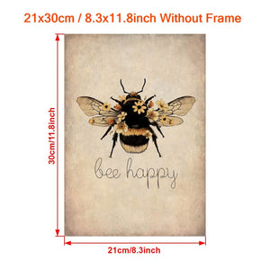 Planet Gates 8.3*11.8inch/21*30cm Unframe 1Pc, Canvas Poster, Bee Happy Print - Bee Kind, Bee Yourself, Nature Print, Bee Lover Wall Art, For Living Room Bedroom, Wall Decor, Home Decor, Inspirational Quote, Unframed