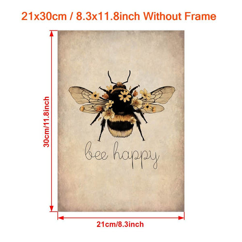 Planet Gates 8.3*11.8inch/21*30cm Unframe 1Pc, Canvas Poster, Bee Happy Print - Bee Kind, Bee Yourself, Nature Print, Bee Lover Wall Art, For Living Room Bedroom, Wall Decor, Home Decor, Inspirational Quote, Unframed