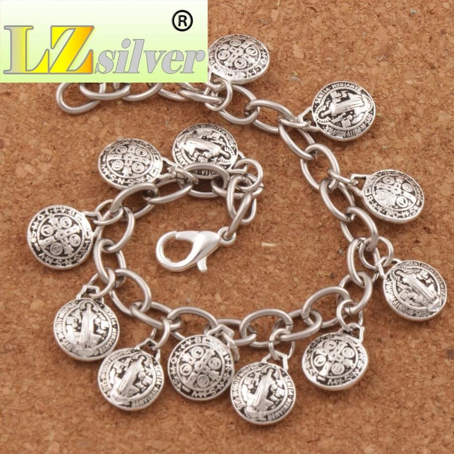 Planet Gates 8.5 Saint St Benedict Medal Charm Bracelets Stainless Steel Chains Bracelet 7" 7.5" 8" 8.5" BC01 Tibetan Silver