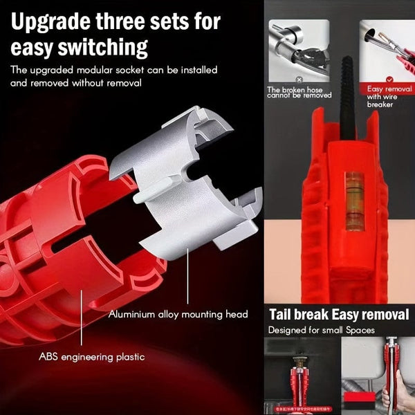 Planet Gates 8 In 1 Faucet Sink Installation Tool, Multifunctional Wrench Heavy Duty Aluminum Plastic Sinks Plumbing Tool Red Portable For RV Toilet