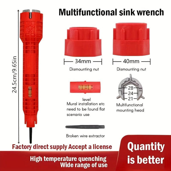 Planet Gates 8 In 1 Faucet Sink Installation Tool, Multifunctional Wrench Heavy Duty Aluminum Plastic Sinks Plumbing Tool Red Portable For RV Toilet