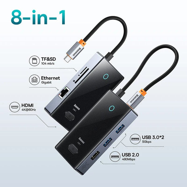 Planet Gates 8-in-1 / Russian Federation Baseus USB C HUB 4K 60Hz Type C to HDMI RJ45 PD 100W Adapter For Macbook iPad Pro Air M2 M1 Sumsang PC Accessories USB 3.0 HUB