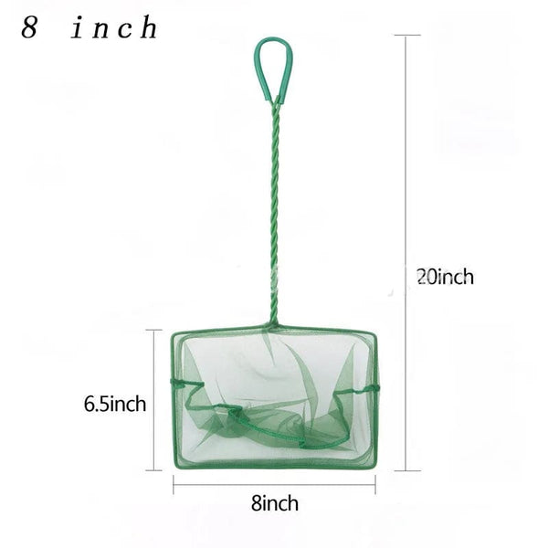 Planet Gates 8 inch Portable Fish Net Long Handle Square Aquarium Accessories Fish Tank Landing Net Fishing Net Fish Floating Objects Cleaning Tool