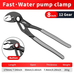 Planet Gates 8 inch Water Pump Pliers Quick-Release Plumbing Pliers Pipe Wrench Adjustable Water Pipe Clamp Pliers Household Hand Tools Multi-functi